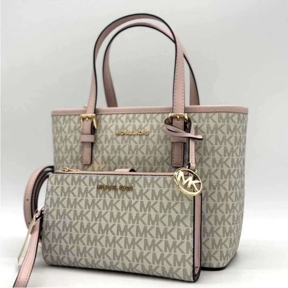 Michael Kors Jet Set Travel Extra-Small Top-Zip Tote Bag & Double Zip Wallet Set - Picture 1 of 12